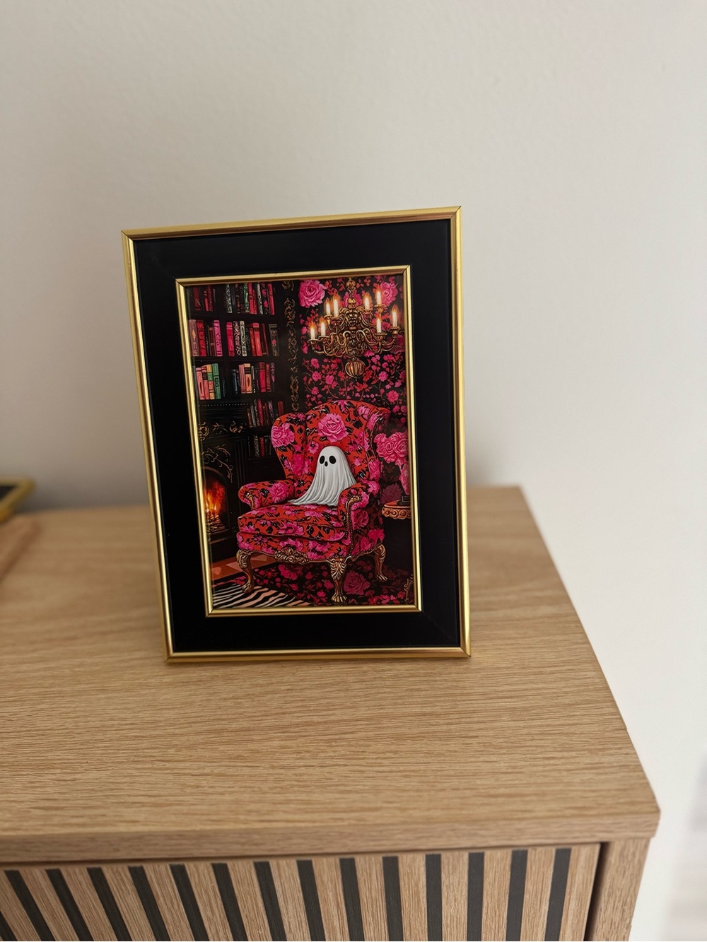 Framed Floral Art in Black & Pink Like New